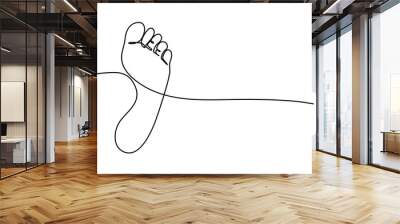 Continuous one line art drawing of bare foot in simple style and outline vector art illustration, Barefoot drawn in one continuous line. Female footprint in a simple linear style. Foot massage Wall mural