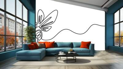 Continuous one line drawing of fliying bee shapped love. Simple illustration of honey bee line art vector illustration, Environmental Conservation - Editable Stroke, Continuous one line drawing Wall mural