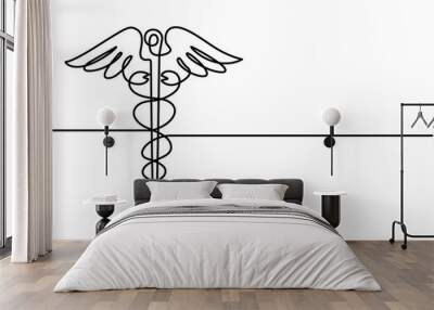 Medical symbol caduceus. Continuous One line drawing, Continuous single line art drawing of caduceus as a symbol of medicine outline vector, Continuous one simple single abstract line drawing Wall mural