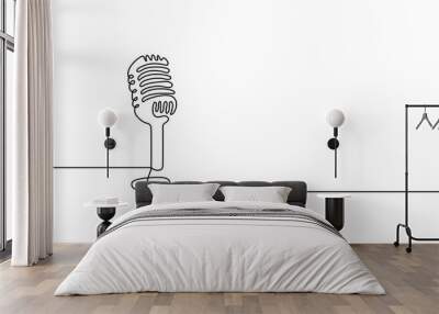 microphone line art style illustration vector eps 10, One single line drawing of retro old classic radio microphone for broadcasting. Vintage loudspeaker announcer item concept continuous line draw Wall mural