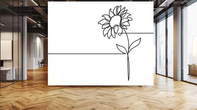 One line sunflower element. Black and white monochrome continuous single line art, Single sunflower simple vector line illustration. One line art drawing of sunflower, One continuous line drawing  Wall mural