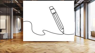 pencil sketch , line drawing style on white background,vector design, Continuous line drawing of pencil icon. Pencil linear icon. One line drawing background. Vector illustration. Pencil continuous. Wall mural