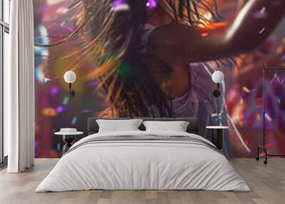 Vibrant Party Scene with Dancing Woman and Lights Wall mural