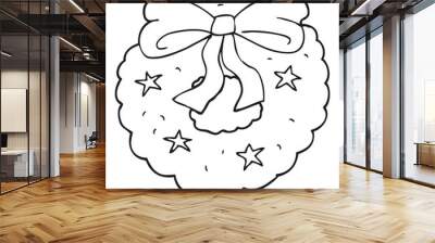 black and white cartoon christmas wreath Wall mural