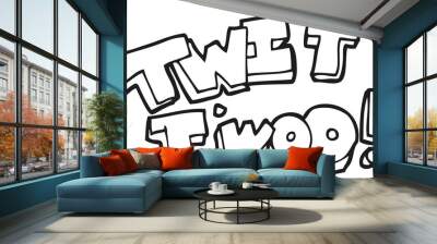 black and white cartoon twit two owl call text Wall mural