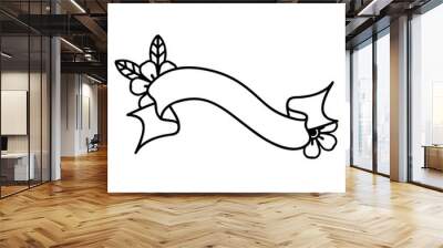 black line tattoo of a banner and flowers Wall mural