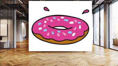 cartoon doodle of an iced ring donut Wall mural