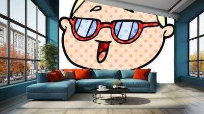 cartoon happy woman wearing spectacles Wall mural