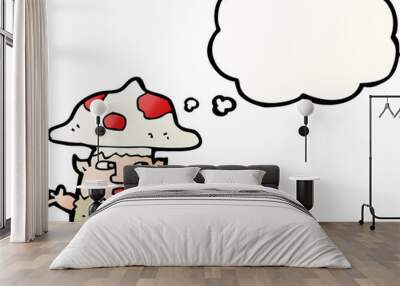 cartoon little mushroom man with thought bubble Wall mural