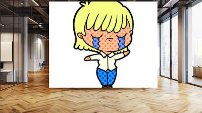 cartoon woman crying Wall mural