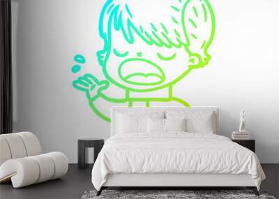 cold gradient line drawing cartoon woman talking Wall mural