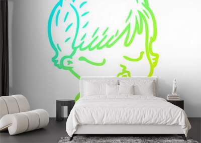 cold gradient line drawing cartoon woman with eyes shut Wall mural