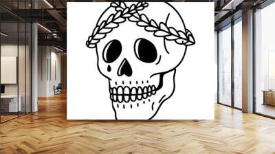 crying skull with leaf crown tattoo Wall mural