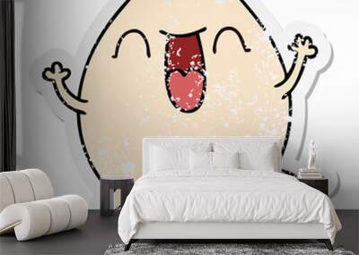 distressed sticker of a quirky hand drawn cartoon egg Wall mural