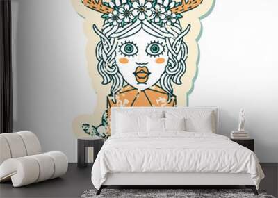 elf druid character with natural 20 dice roll illustration Wall mural