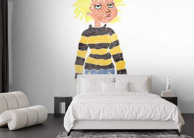 freehand retro cartoon chilled out girl Wall mural