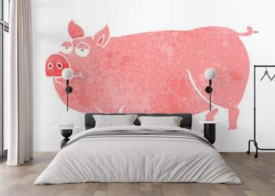 freehand retro cartoon huge pig Wall mural