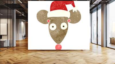 freehand retro cartoon mouse in christmas hat Wall mural