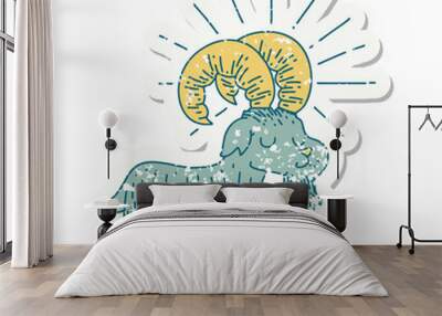 grunge sticker of tattoo style happy goat Wall mural