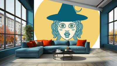 human witch character with banner illustration Wall mural