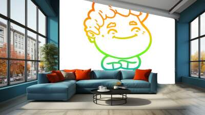 rainbow gradient line drawing cartoon friendly man Wall mural