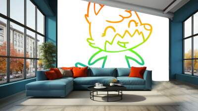 rainbow gradient line drawing happy cartoon fox Wall mural