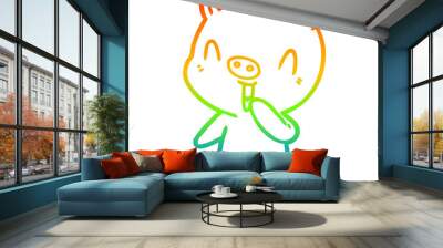 rainbow gradient line drawing happy cartoon pig Wall mural