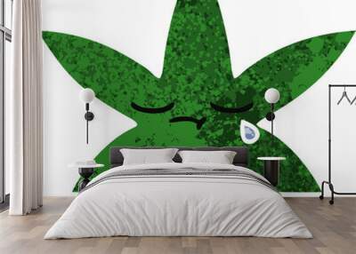 retro illustration style cartoon marijuana leaf Wall mural