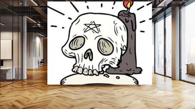 scroll banner with tattoo style spooky skull and candle Wall mural