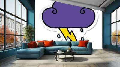 sticker of a quirky hand drawn cartoon thunder cloud Wall mural