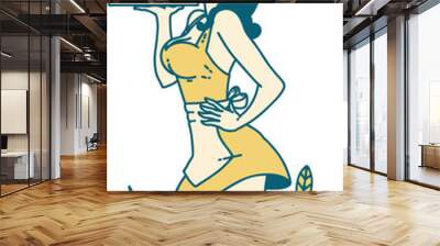 tattoo style icon of a pinup waitress girl with banner Wall mural