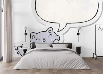 very happy cute cartoon cat  and speech bubble distressed sticker Wall mural