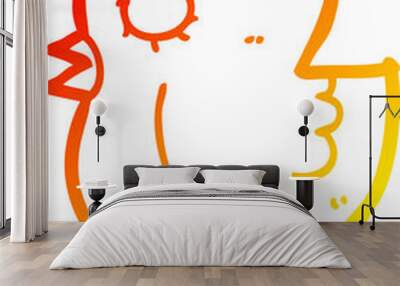 warm gradient line drawing cartoon bird Wall mural