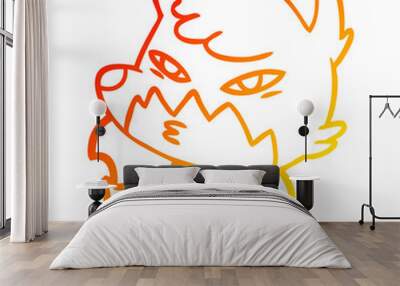 warm gradient line drawing clever cartoon fox Wall mural