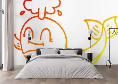 warm gradient line drawing of a cartoon happy whale Wall mural