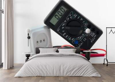 multimeter with electrical outlet on a white background Wall mural