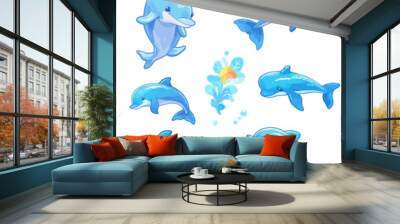 cute blue dolphin cartoon picture series clip art Wall mural