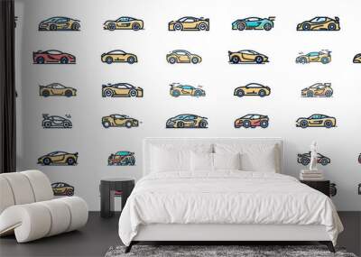 Big set of isolated sport car vector colored icons. Trendy beat signs for website, apps and UI. Isolated on white background. Wall mural