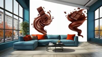 Chocolate splash in the center isolated on white background. Wall mural