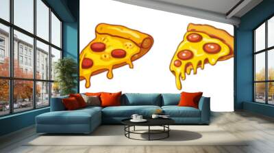 pizza slice with dripping cheese. a slice of italian pizza on a white background.vector illustration Wall mural