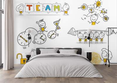 Stick figures. Office people. Big collection. Isolated on white background. Hand drawn doodle line art cartoon design character. Wall mural