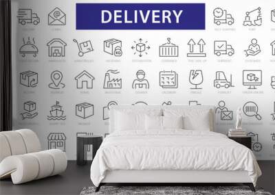 Delivery line icons set. 60 icon delivery, shipping, logistics symbols. Outline icons collection. Wall mural