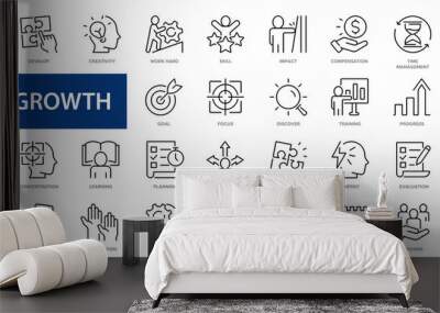 Personal growth line icons set. Coaching, success, career progress icons and more signs. Thin line icon collection. Wall mural