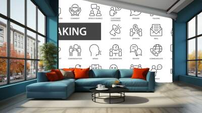 Speaking line icons set. People and Communication icons collection. Speech bubble, discussion, team, relationships, support, social, talking, consultation. Wall mural