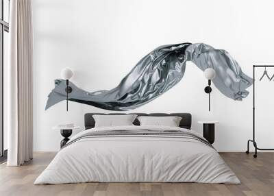 Abstract flying silver fabric. Wavy shiny cloth. 3d rendering. Wall mural