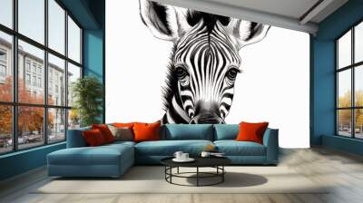 cartoon drawing head of baby zebra, white background Wall mural