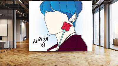 digital vector illustration of a male kpop idol sketch image. South Korean boy band sketch drawing eps.10 Wall mural