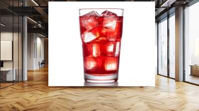 Glass of red soda water with ice cubes isolated on white
 Wall mural