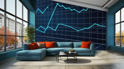 Growing line chart graph, business development competition concept animation. Hi tech style charts with grid. Camera movement with depth of field. Wall mural