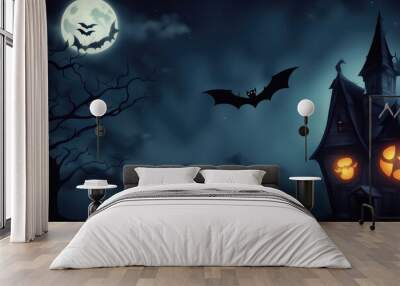 halloween night decorative with bat and moon background. seamless looping time-lapse virtual video animation background. Wall mural